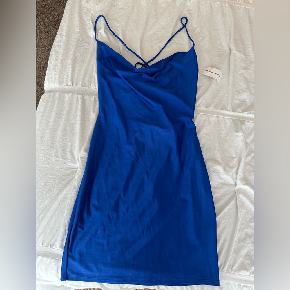 STUNNING NWOT Blue Cowl Neck Dress